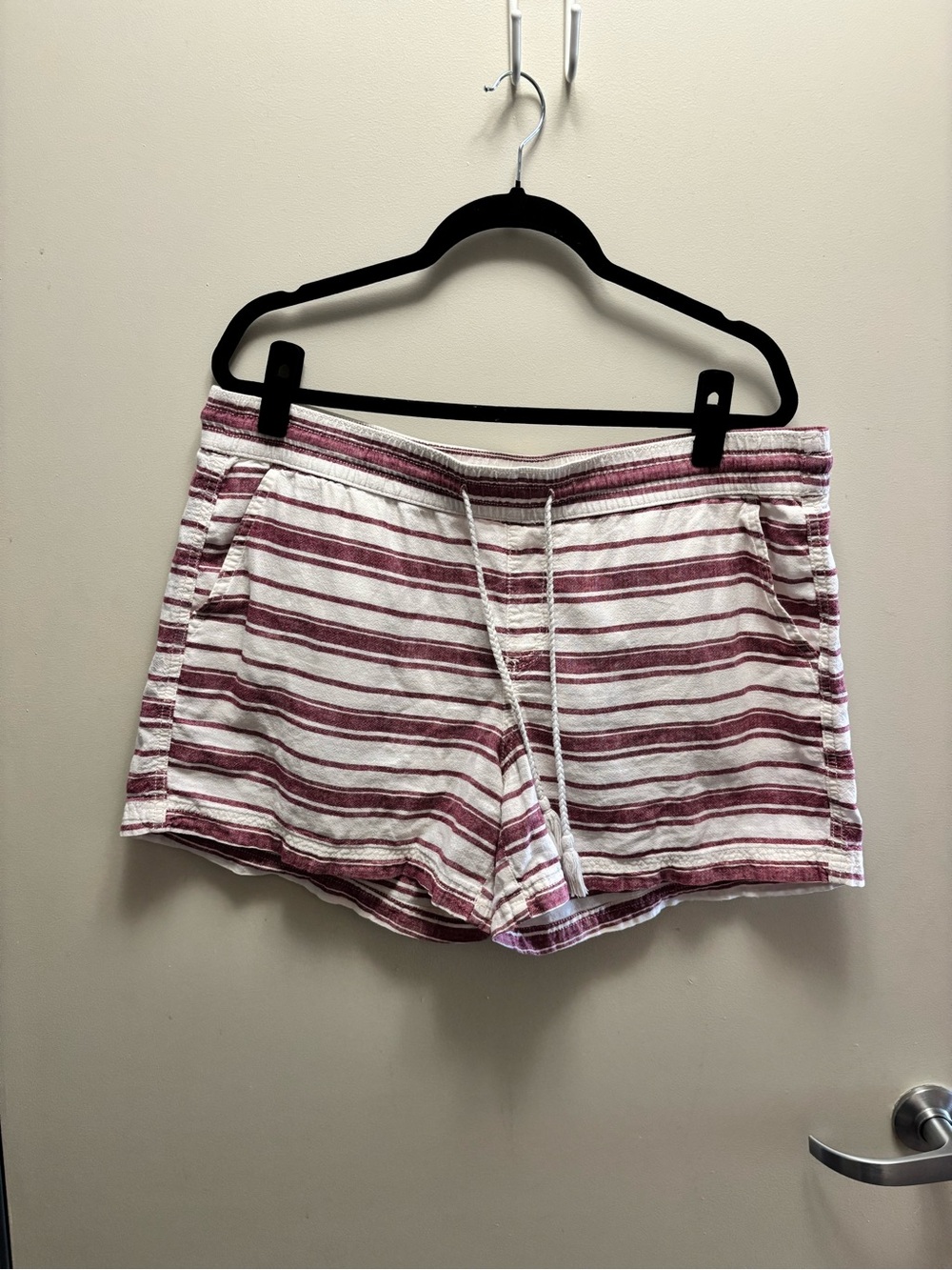 Sonoma White & Burgundy Striped Drawstring Linen blend Shorts (0048)